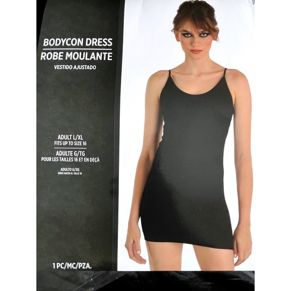 Amscan Dresses & Skirts - NWT Womens Black Ribbed Bodycon Mini Dress L/XL Up to 16 Halloween Costume